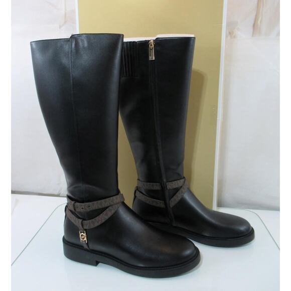 Michael Kors Mandy Knee High Riding Boot Slide Zipper MK Logo Black Size 9 - Picture 7 of 9